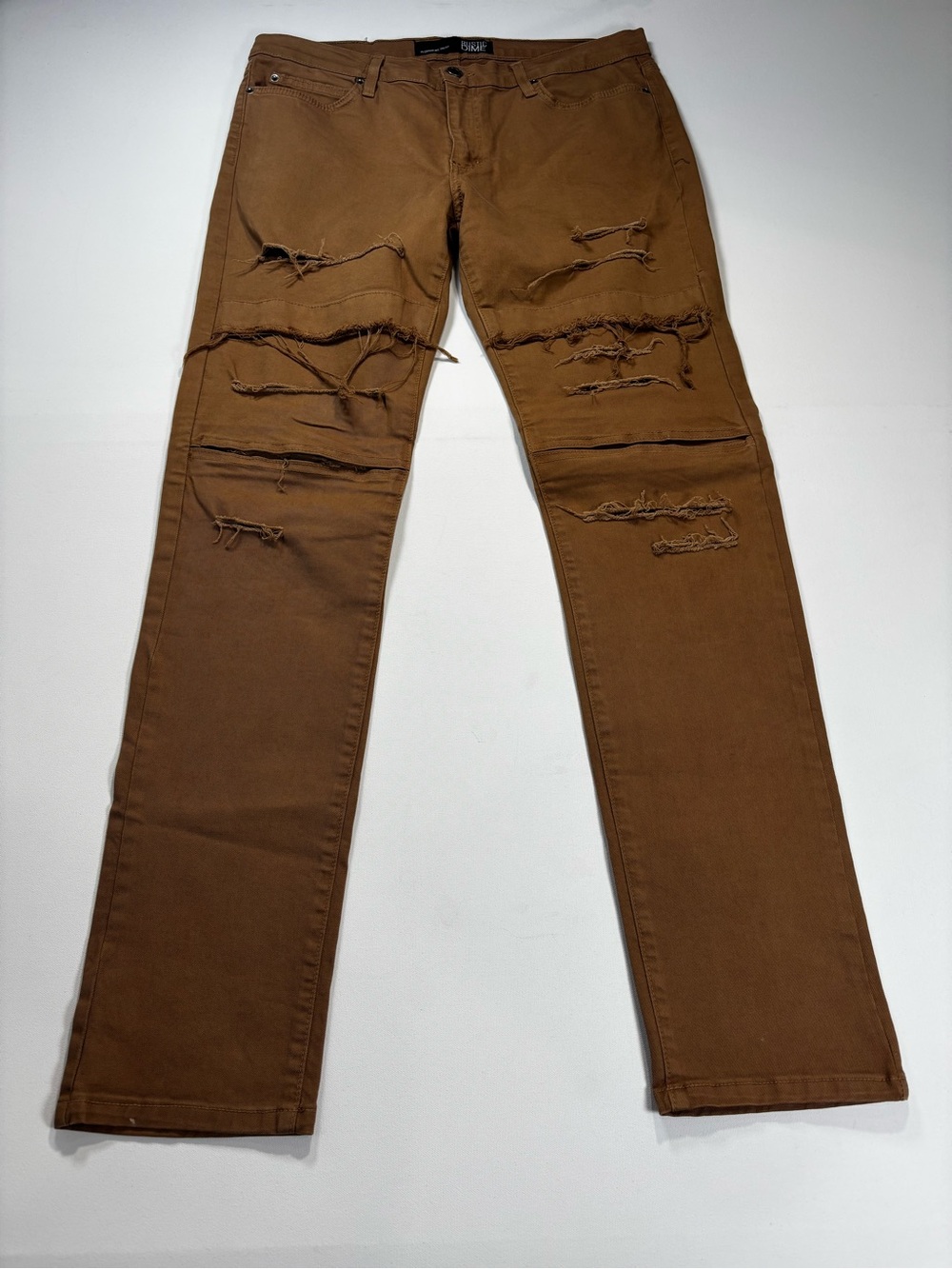 Rustic Dime Men's Straight Ripped Jeans in Brown Taper Fit